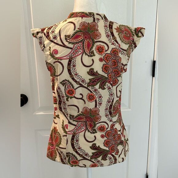 Tommy Hilfiger Women’s Paisley Red Sleeveless Ruffled Top Size Small 100% Cotton - Picture 3 of 10